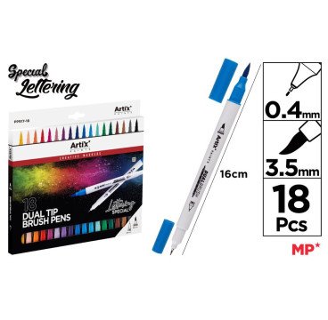 18 ROTULADOR LETTERING DOBLE PUNTA FINA 0.4MM Y PINTA PINCEL 3.5MM