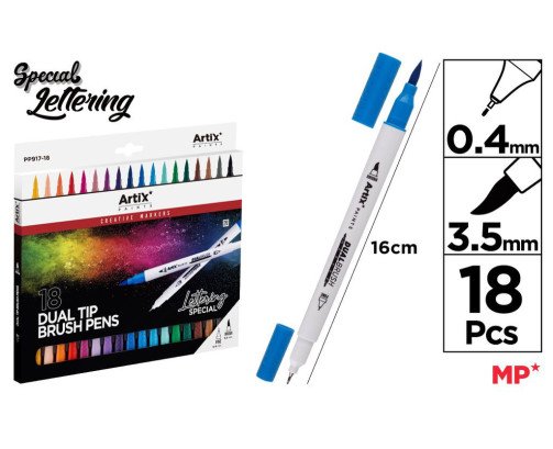 18 ROTULADOR LETTERING DOBLE PUNTA FINA 0.4MM Y PINTA PINCEL 3.5MM
