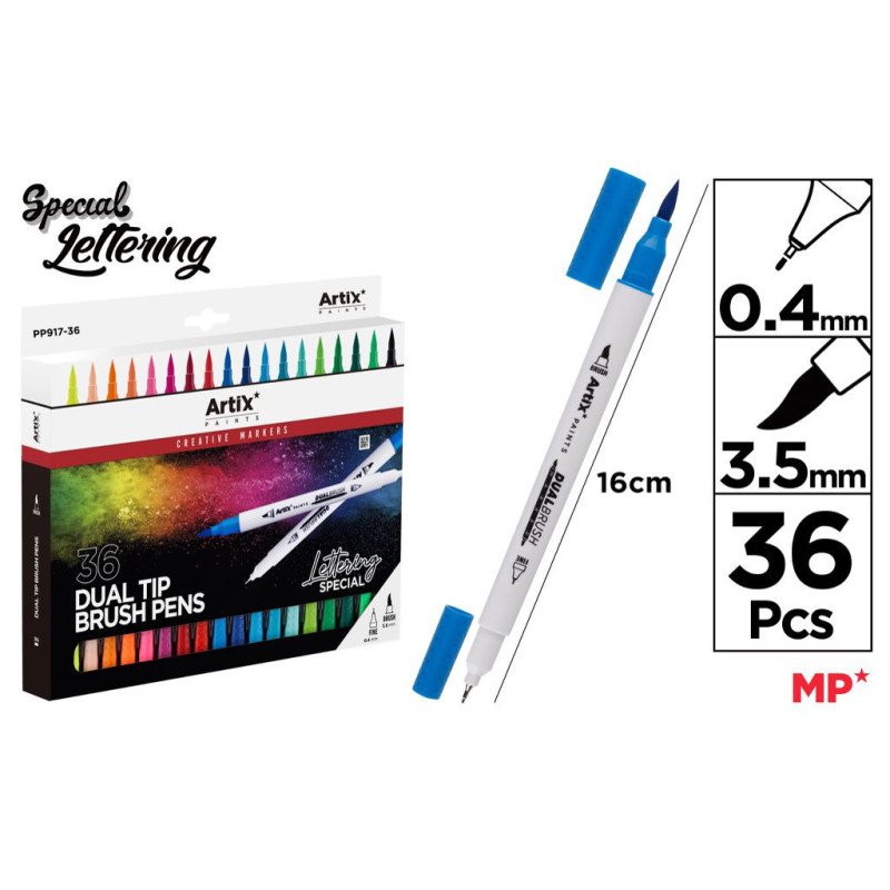 36 ROTULADOR LETTERING DOBLE PUNTA FINA 0.4MM Y PINTA PINCEL 3.5MM