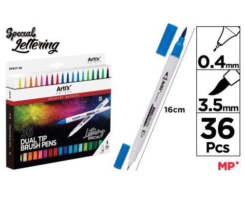 36 ROTULADOR LETTERING DOBLE PUNTA FINA 0.4MM Y PINTA PINCEL 3.5MM