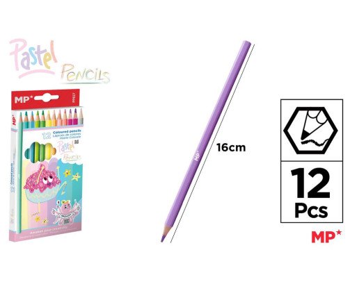 12 LAPICES DE COLORES MADERA HEXAGONAL PASTEL