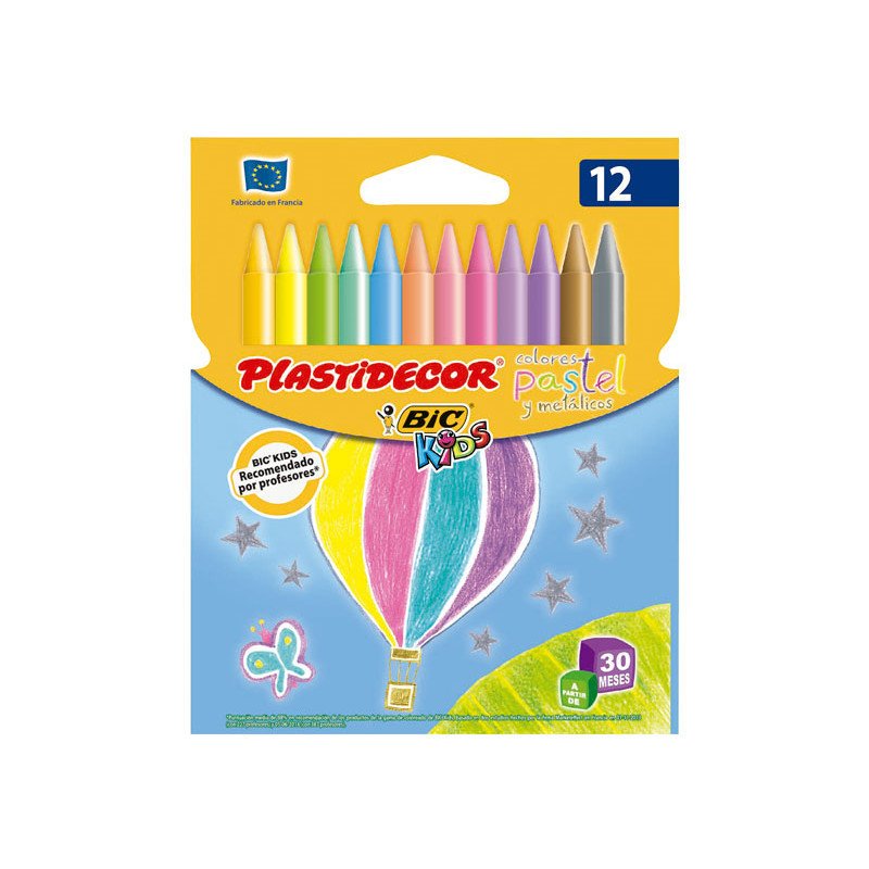 CERA DURA BIC PLASTIDECOR 12 COLORES PASTEL