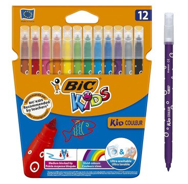 ROTULADOR BIC KID 12 COLORES LAVABLES