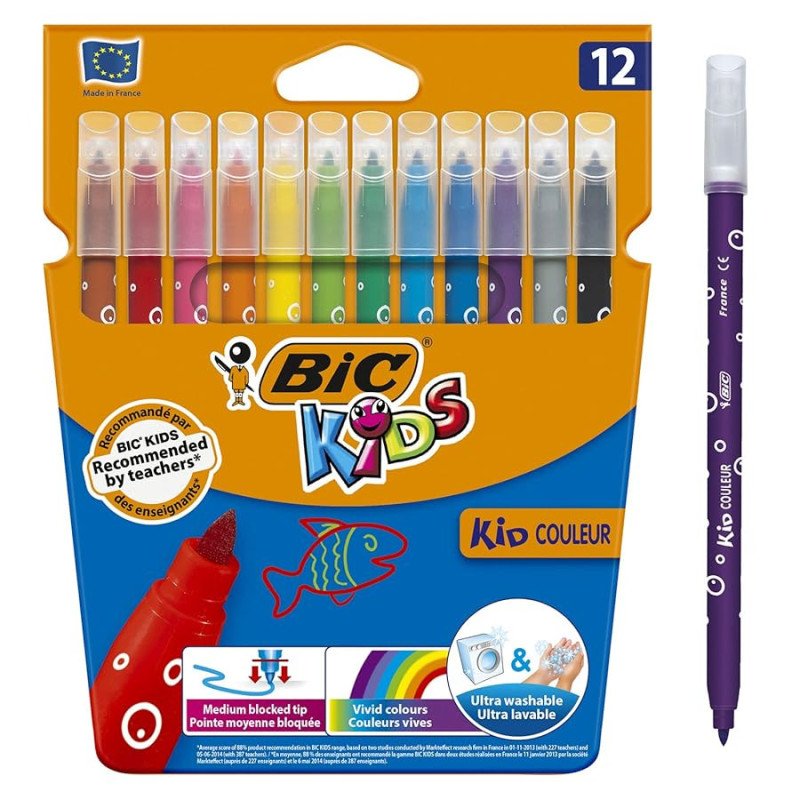 ROTULADOR BIC KID 12 COLORES LAVABLES