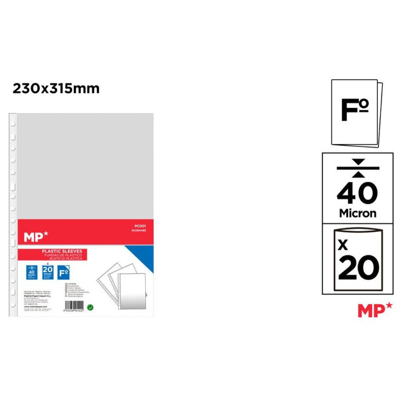 FUNDA DE PLASTICO 40MICRAS 20FUNDAS