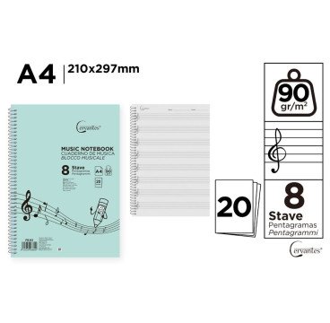 CUADERNO DE MUSICA A4 20H 90G 8 PENTAGRAMAS