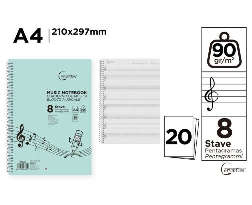 CUADERNO DE MUSICA A4 20H 90G 8 PENTAGRAMAS