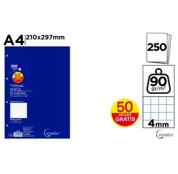 HOJAS DE REACMBIO 250H A4 90G CUADRICULA 4MM