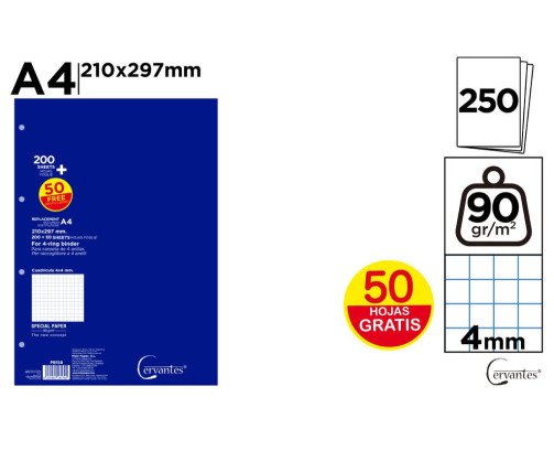 HOJAS DE REACMBIO 250H A4 90G CUADRICULA 4MM