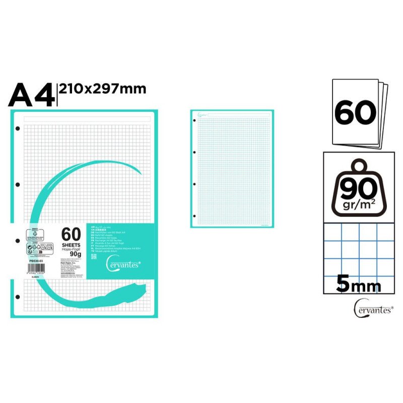 HOJAS DE REACMBIO 60H A4 90G CUADRICULA 5MM