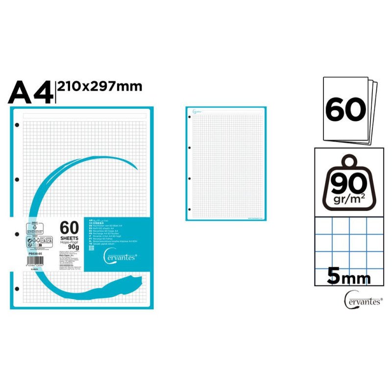 HOJAS DE REACMBIO 60H A4 90G CUADRICULA 5MM
